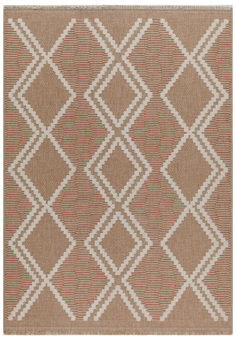TULUM - Tapis de salon intérieur et extérieur rouge/terra aspect jute à motifs géométriques - TUL9048TER