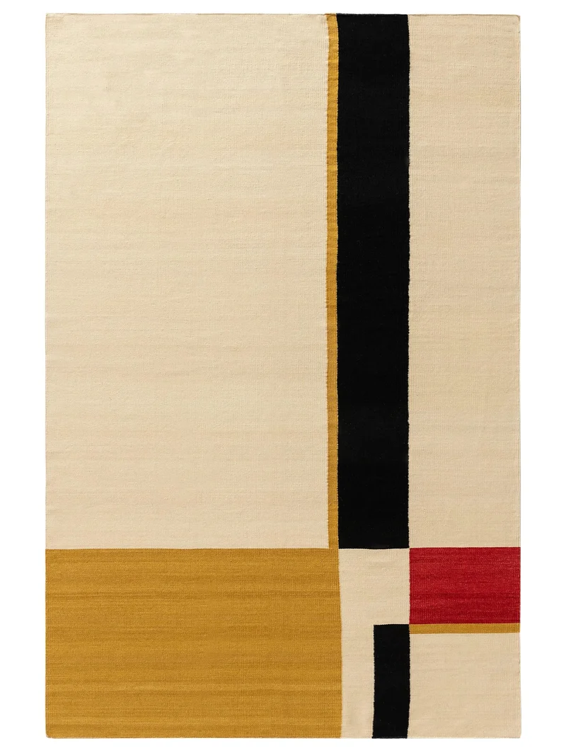 Tapis kilim beige et orange en laine 140x200 cm