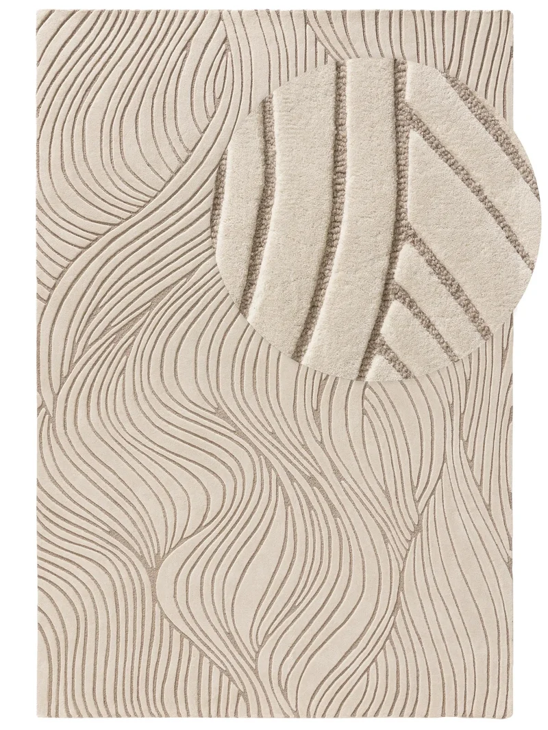 Tapis design motif vague crème et taupe en laine 120x170 cm