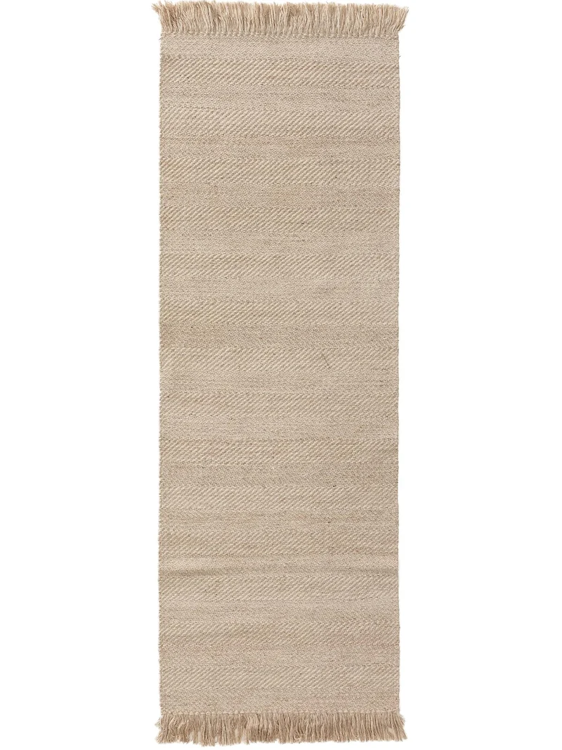 Tapis scandinave tressé à franges de couloir beige 70x200 cm