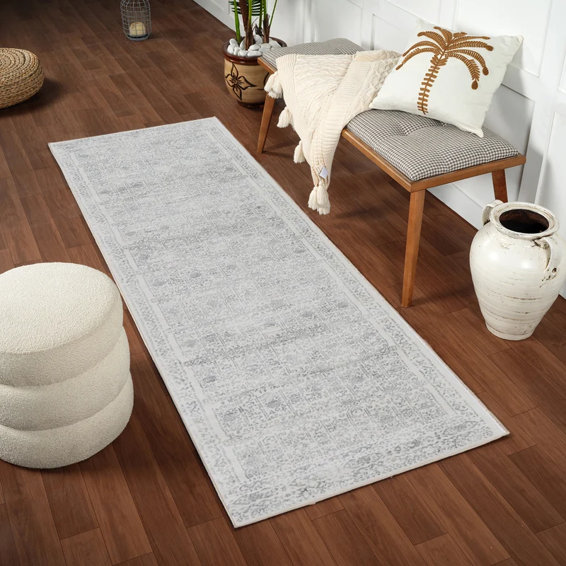 Tapis de Couloir Vintage Oriental Ivoire/Gris Ottawa