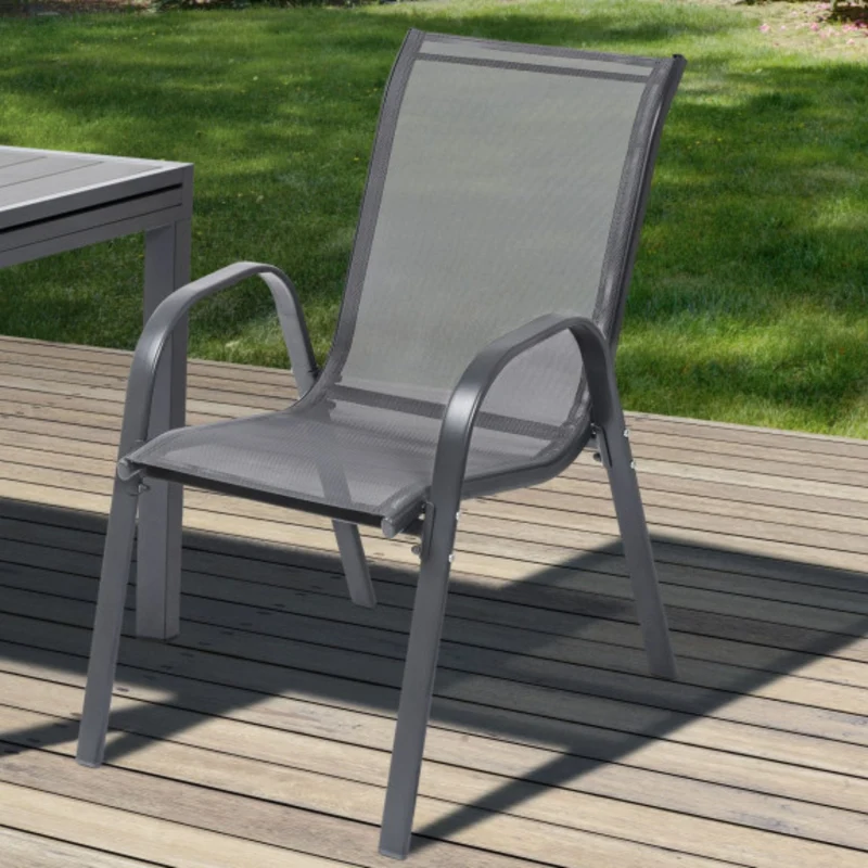 Lot de 4 chaises de jardin en acier Gris