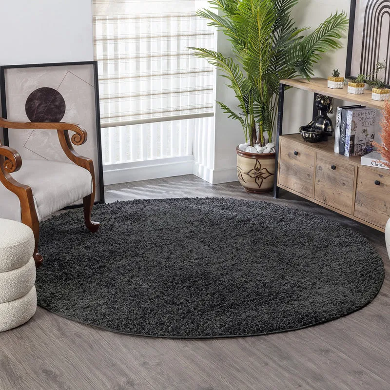 Tapis Rond Shaggy Moderne Gris Foncé Rond Boracay