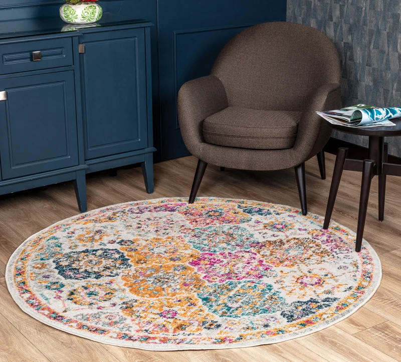 Tapis Rond Vintage Oriental Multicolore/Orange Rond Cuzco