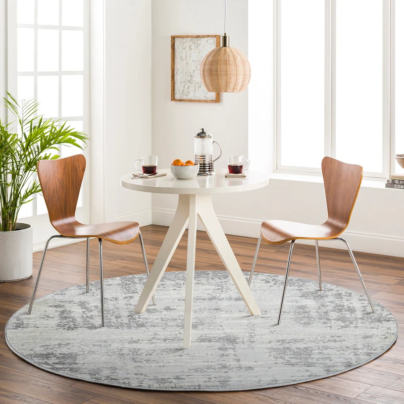 Tapis Rond Abstrait Moderne Gris/Ivoire Rond Dali