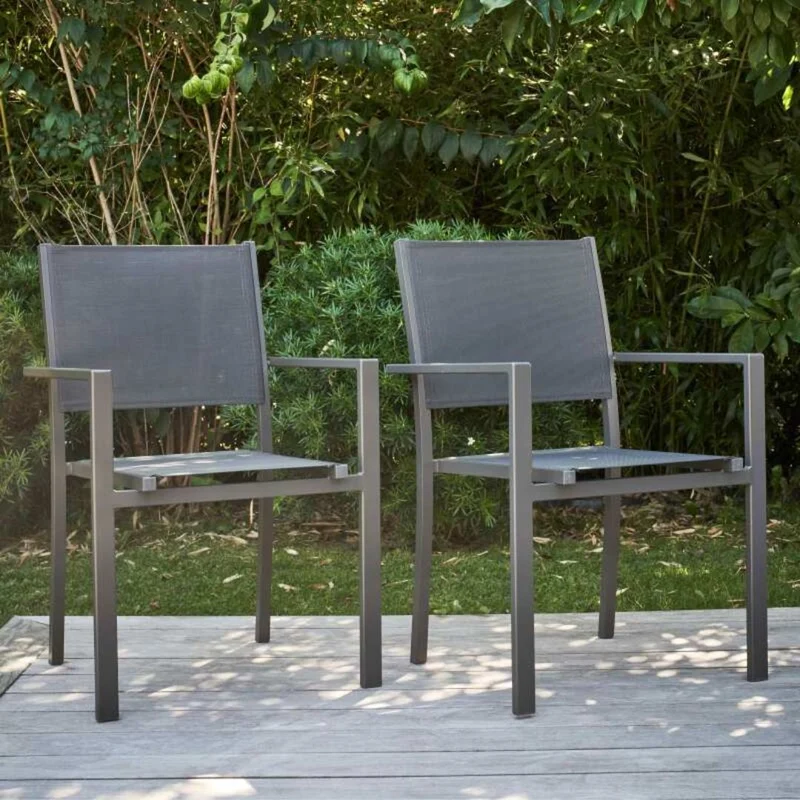 Lot de 4 ou 6 fauteuils de jardin Oviala en aluminium et textilène avec accoudoirs