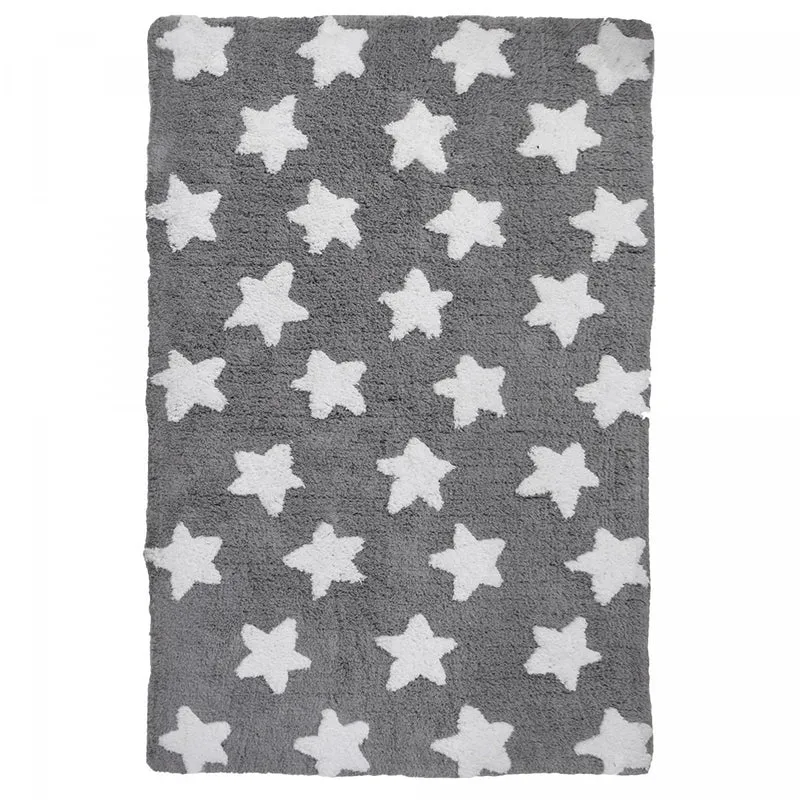 Tapis Enfant Gris Étoile en Coton Bio 120x170 cm – Jadorel