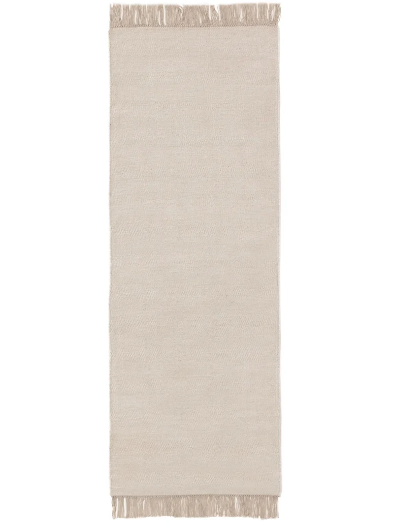 Tapis scandinave uni à franges descente de lit crème en laine 80x250 cm