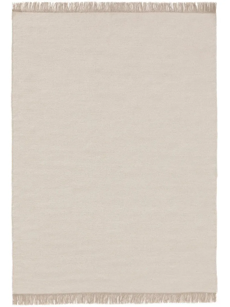 Tapis scandinave uni à franges crème en laine 120x170 cm