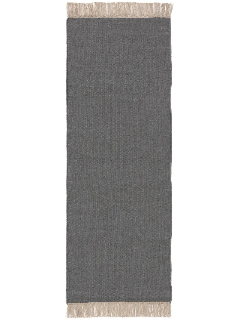 Tapis scandinave uni à franges descente de lit gris en laine 70x200 cm