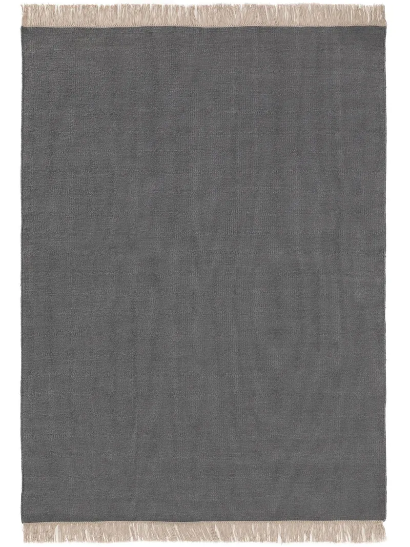Tapis scandinave uni à franges gris en laine 140x200 cm