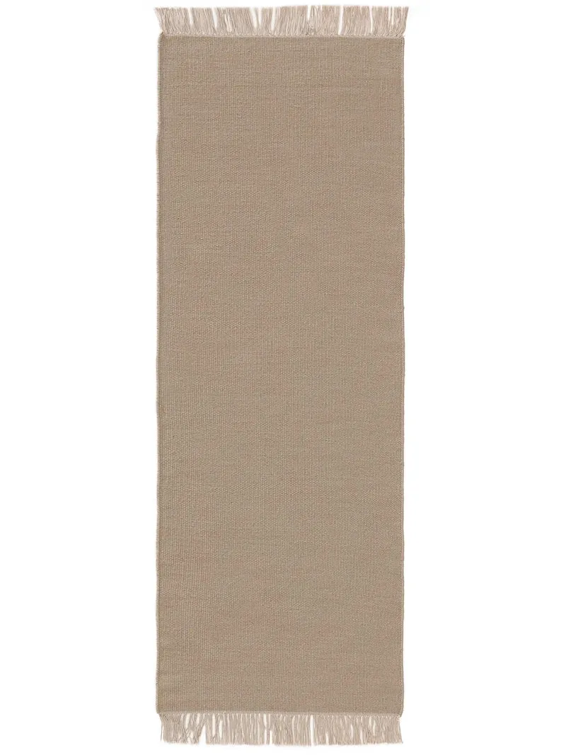 Tapis scandinave uni à franges descente de lit beige en laine 80x250 cm