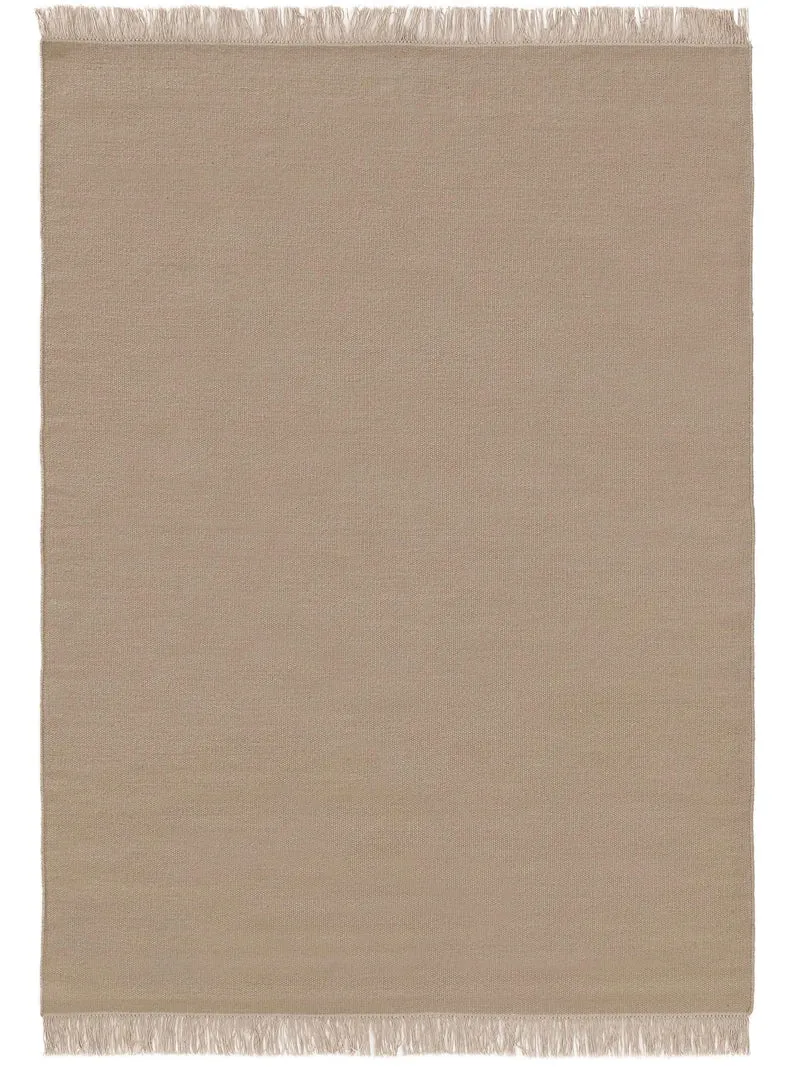 Tapis scandinave uni à franges beige en laine 80x150 cm