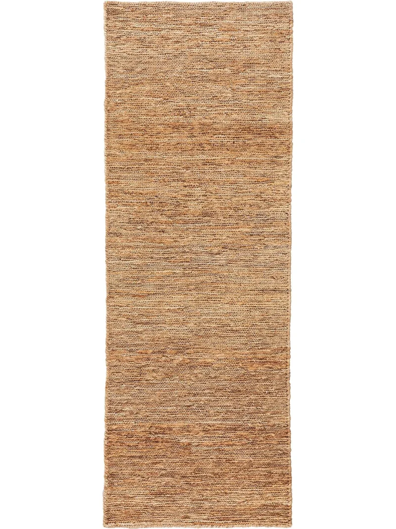 Tapis scandinave chiné de couloir marron clair en jute 80x250 cm