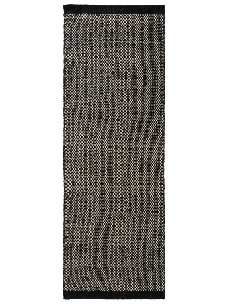 Tapis scandinave chiné descente de lit noir et blanc en laine 80x250 cm