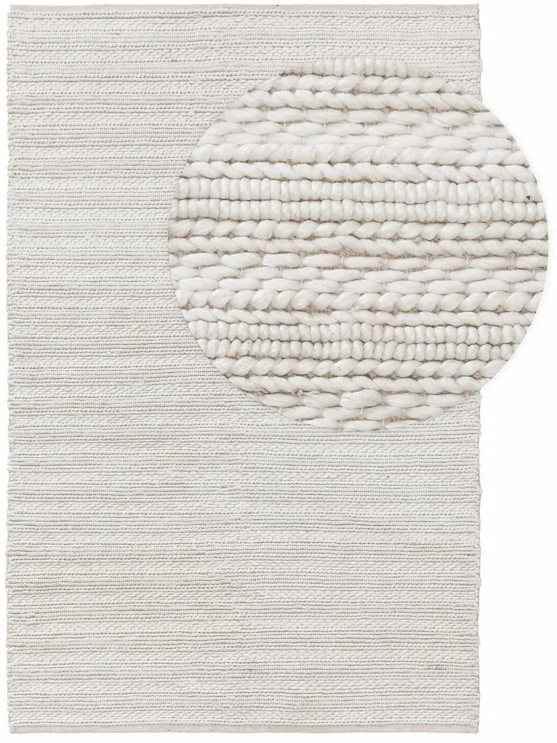 Tapis scandinave tressé blanc cassé en laine 160x230 cm