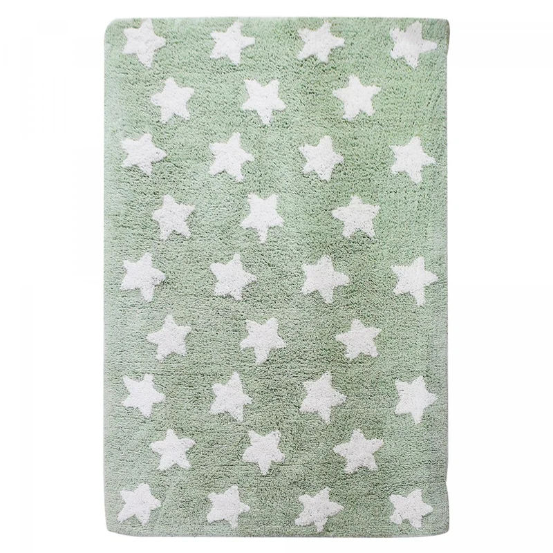 Tapis Enfant Vert Étoile en Coton Bio 120x170 cm – Jadorel