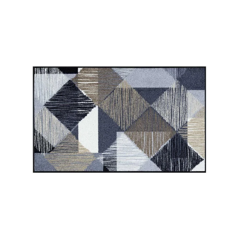 Tapis Bleu Gris Lignes et Carrés 115x175 cm – Wash + Dry