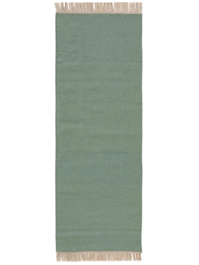 Tapis scandinave uni à franges descente de lit vert clair en laine 80x250 cm