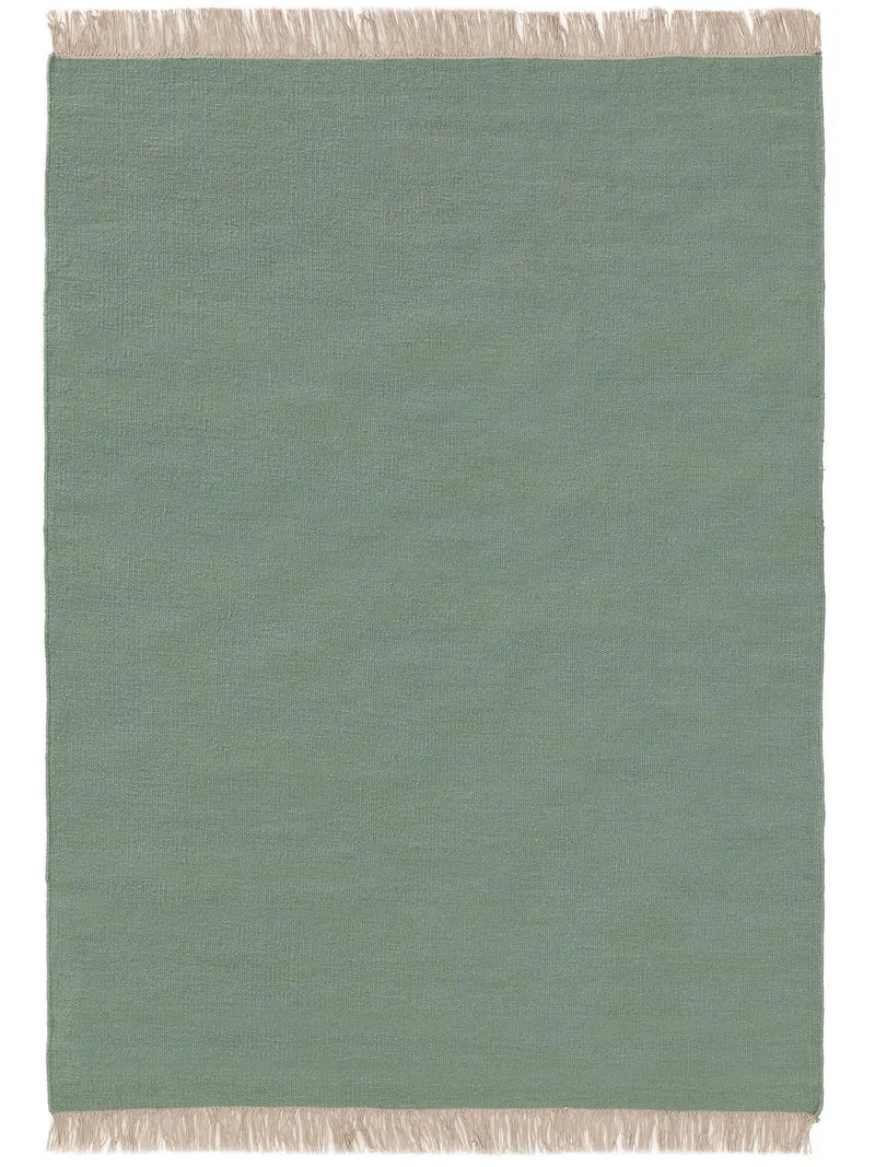 Tapis scandinave uni à franges vert clair en laine 80x150 cm