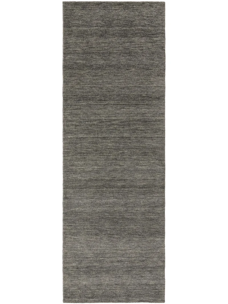 Tapis moderne chiné descente de lit gris foncé en laine 80x250 cm