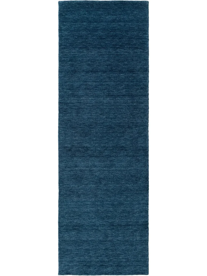Tapis moderne chiné descente de lit bleu en laine 80x250 cm