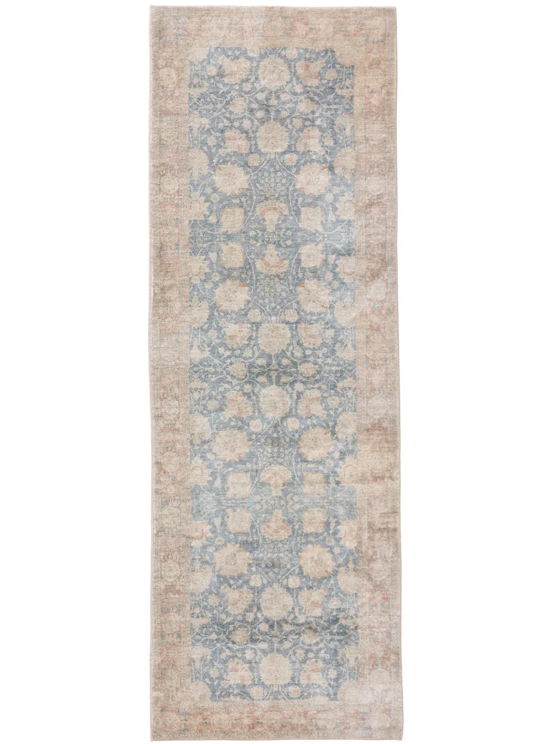 Tapis vintage oriental de couloir beige et bleu 80x240 cm