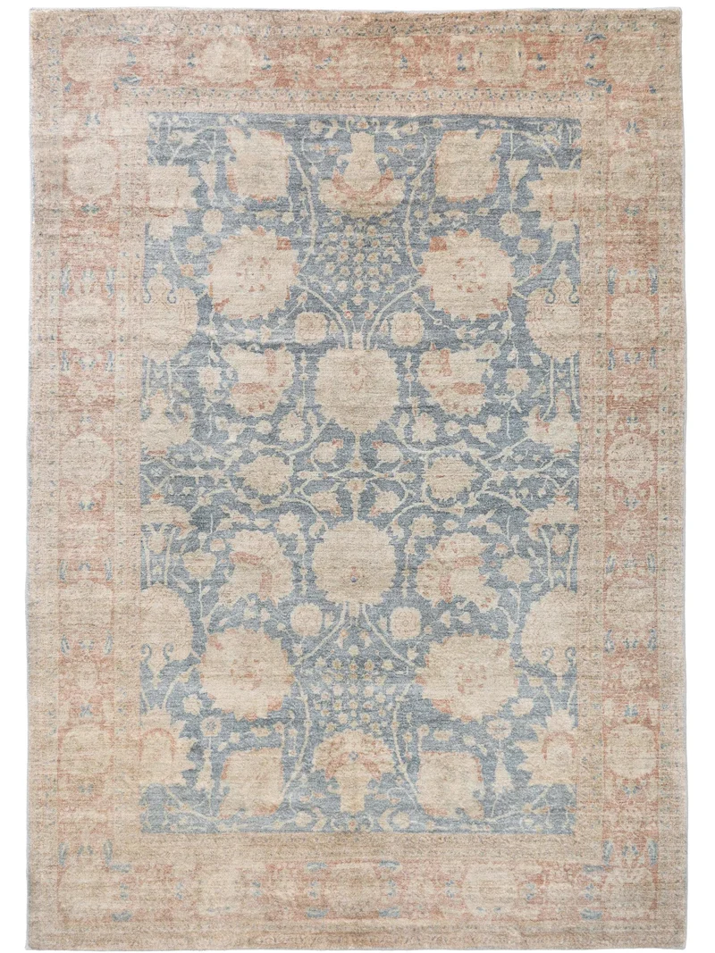 Tapis vintage oriental beige et bleu 80x150 cm