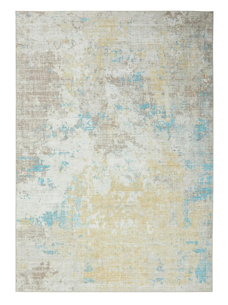Tapis vintage gris jaune et bleu 80x150 cm
