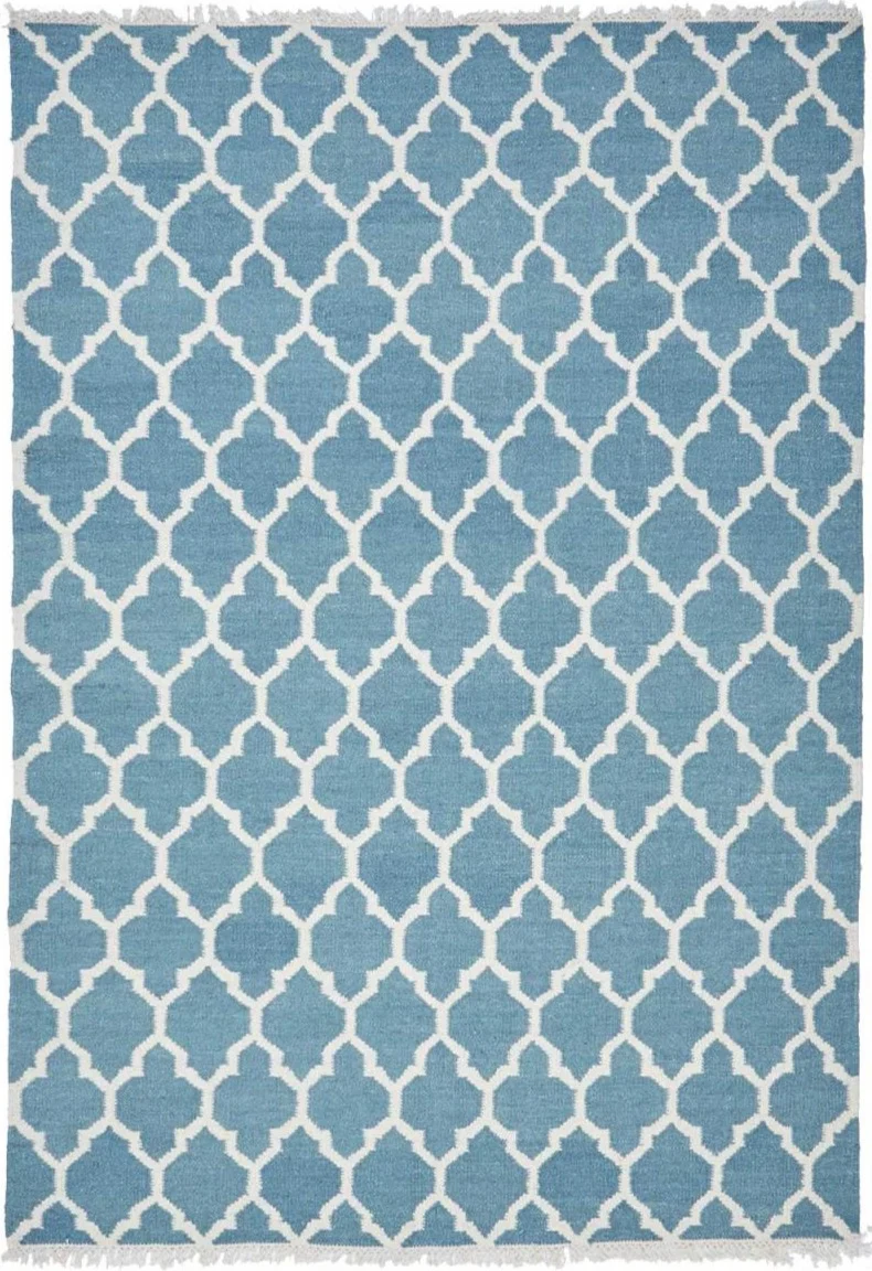 Tapis Bleu en laine tissé main kilim baroque AFRIRA