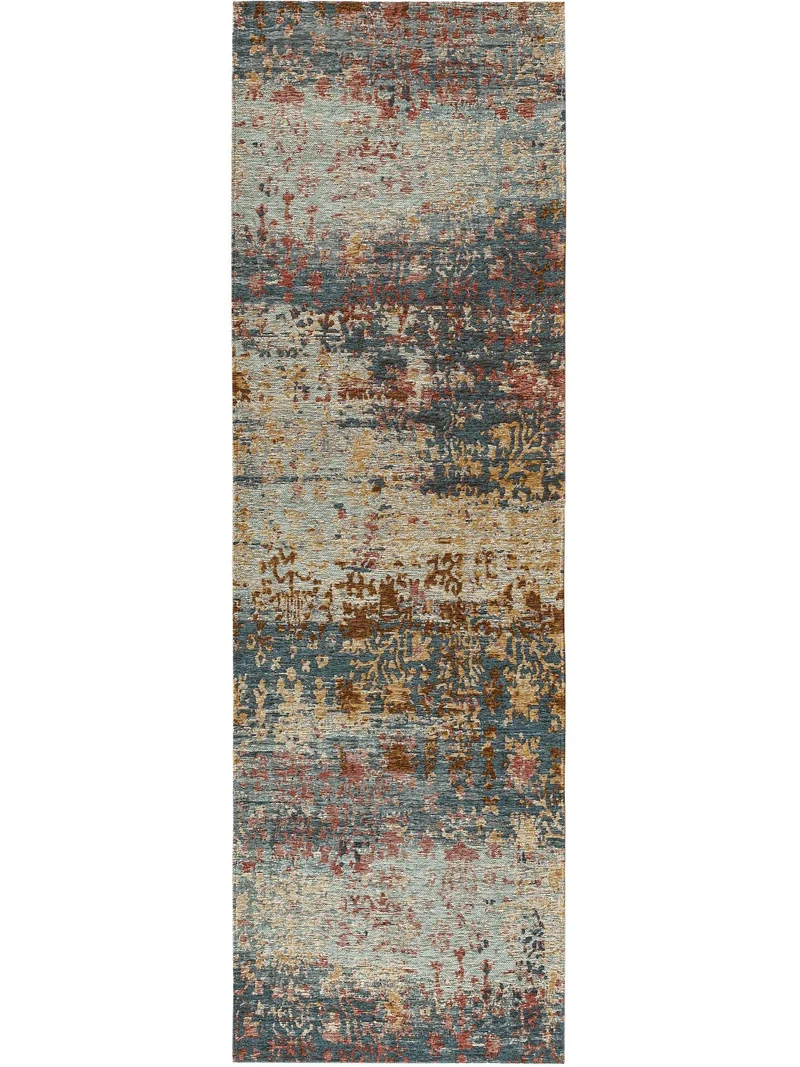 Tapis contemporain vintage de couloir multicolore tons gris 80x250 cm