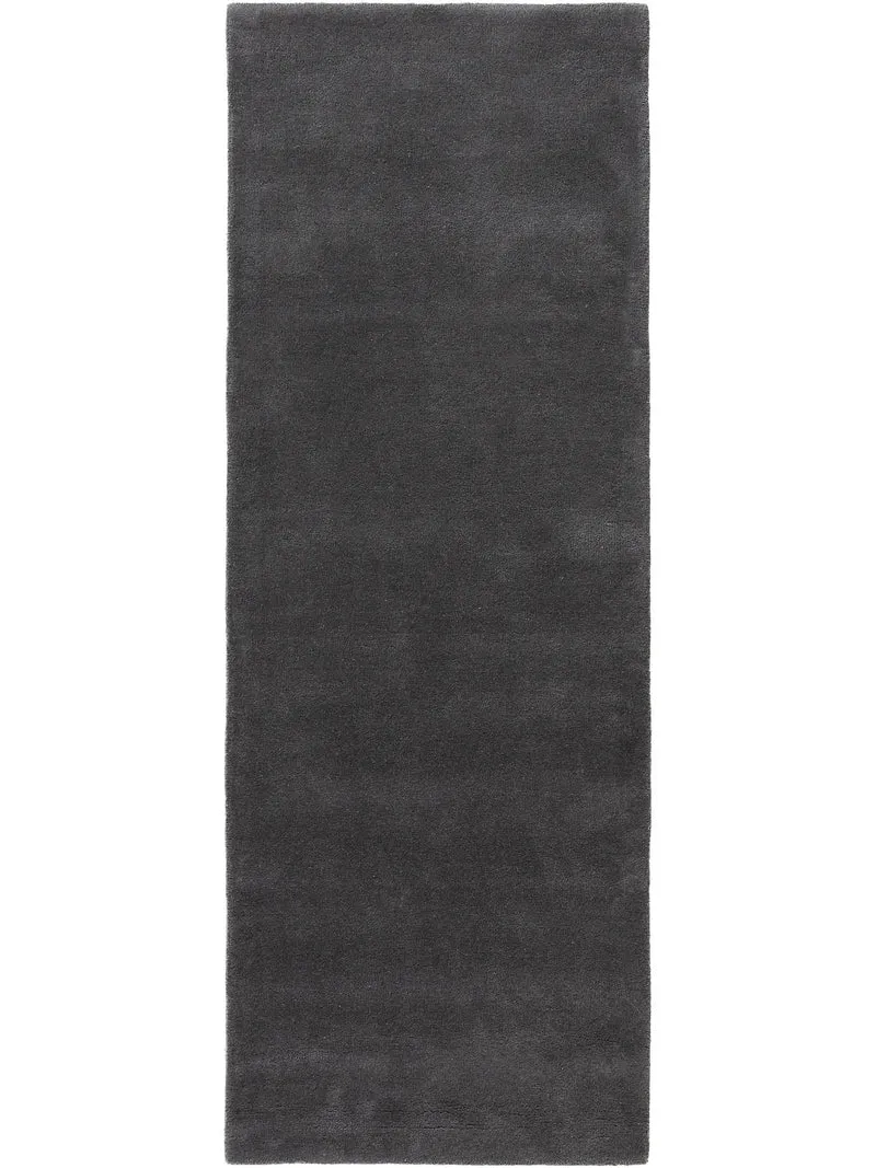 Tapis moderne uni descente de lit gris foncé en laine 70x200 cm