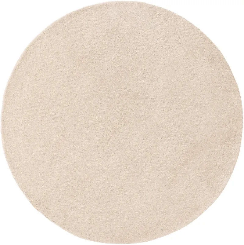 Tapis moderne uni rond crème en laine 150 cm de diamètre