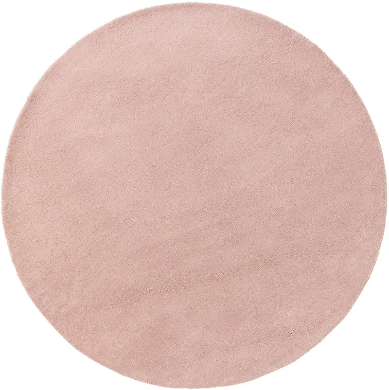 Tapis moderne uni rond rose en laine 200 cm de diamètre