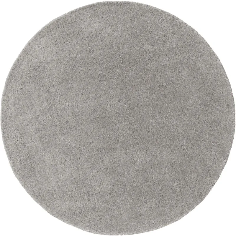 Tapis moderne uni rond gris en laine 150 cm de diamètre