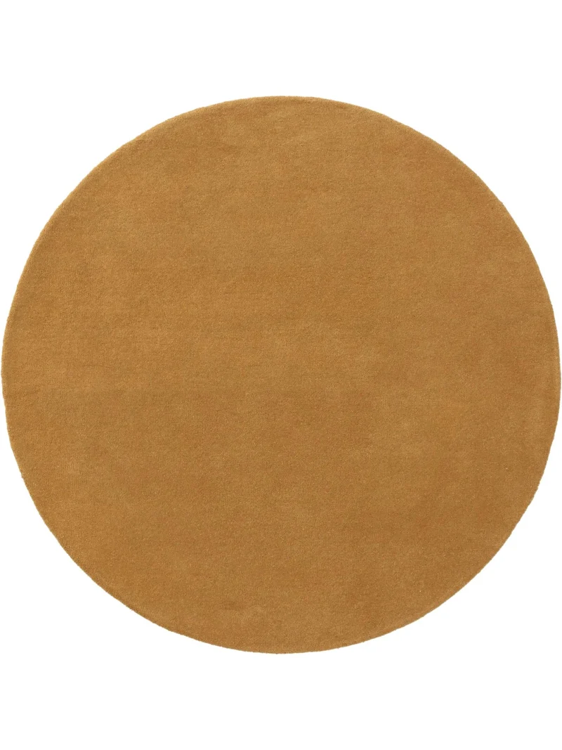 Tapis moderne uni rond marron camel en laine 150 cm de diamètre
