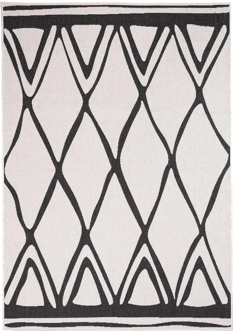 Tapis d'Extérieur style berbère blanc noir ARIBIA