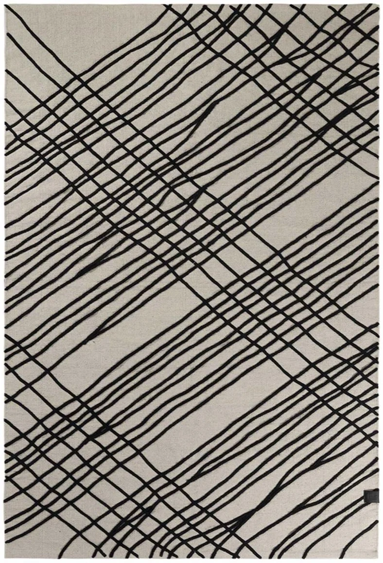 Tapis de salon 160x230 en coton beige motif graphique TUBE