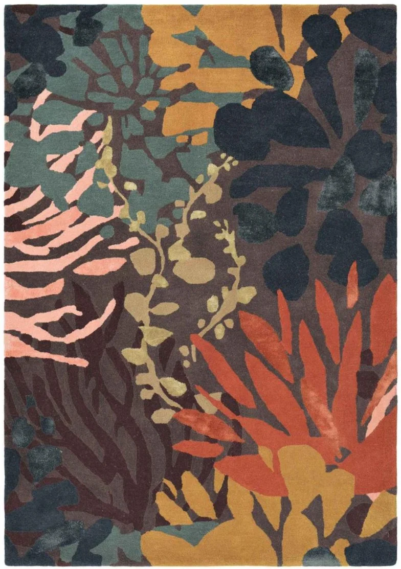 Tapis Floral Multicolore en laine tissé main SUBMARINE