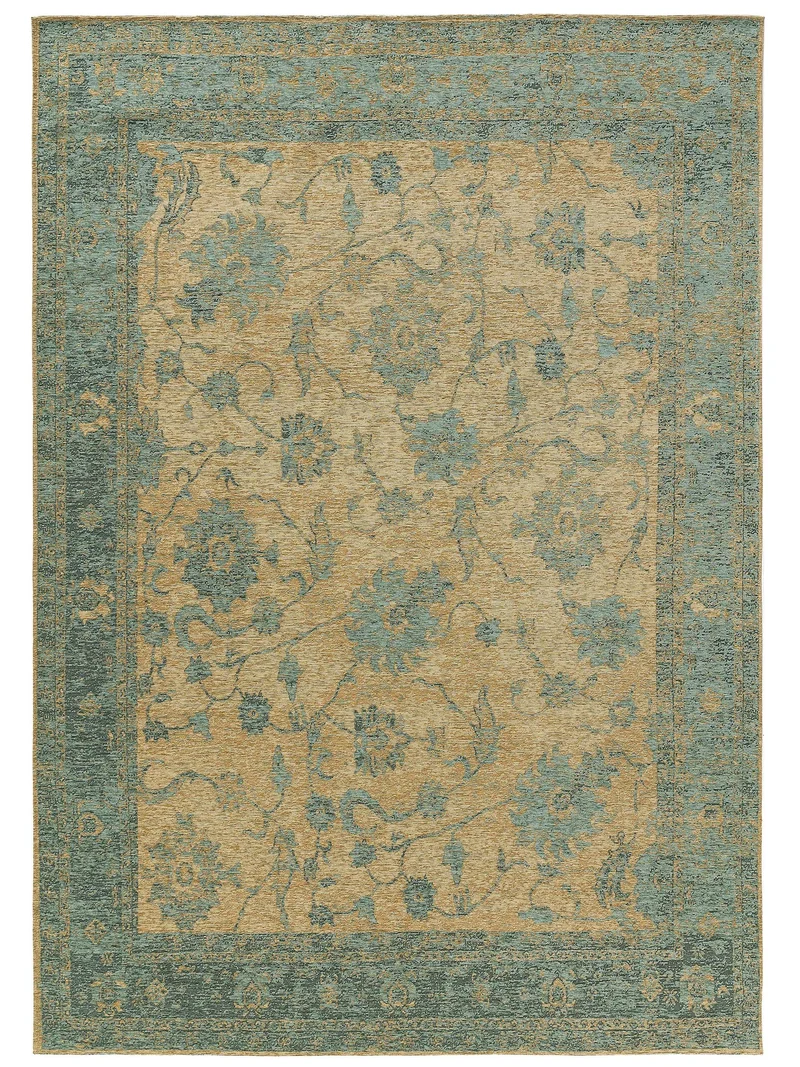 Tapis vintage motif floral beige et vieux bleu 120x180 cm
