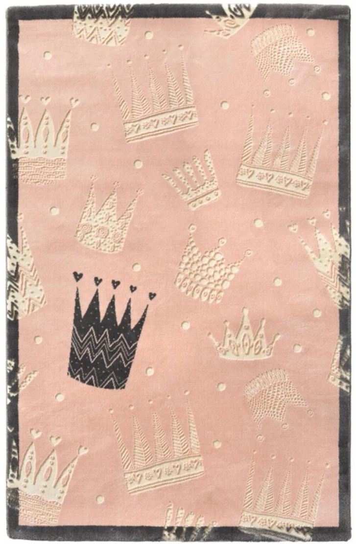 Tapis rose pour chambre enfant couronnes CROWN