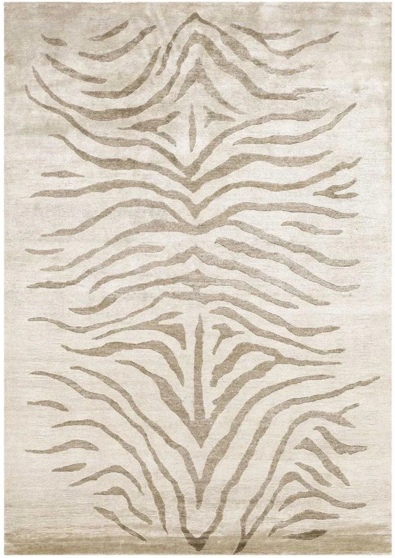 Tapis Beige en fibre de bambou noué main motif zébré SILKY