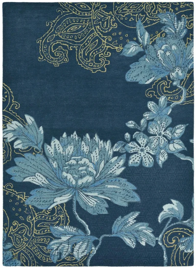 Tapis Floral Bleu en laine tufté main FABLED