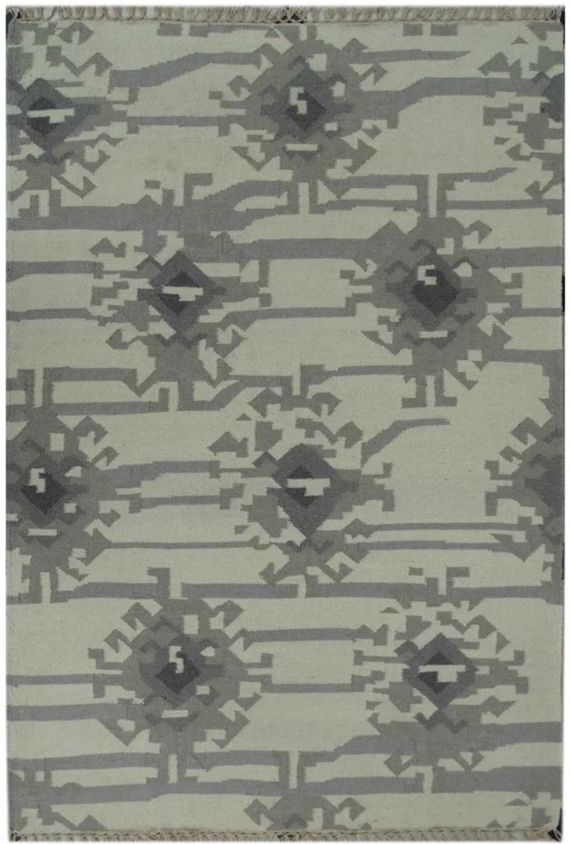 Tapis Kilim gris en Laine motif Abstrait KMESAR