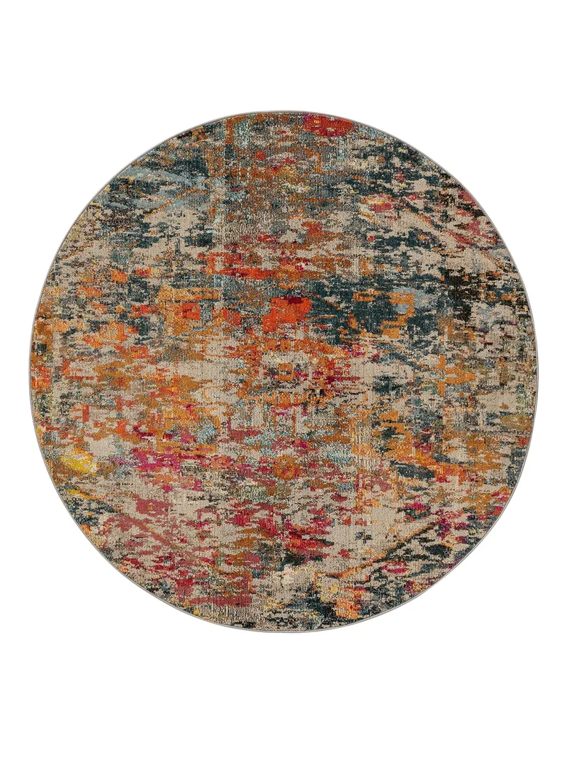 Tapis vintage floral rond multicolore 200 cm de diamètre