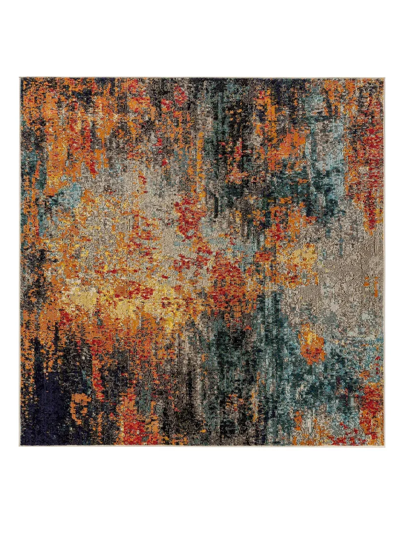 Tapis contemporain style peinture carré multicolore 200x200 cm