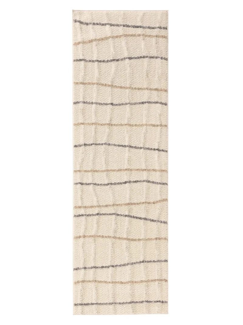 Tapis design motif contemporain de couloir crème et gris 80x250 cm