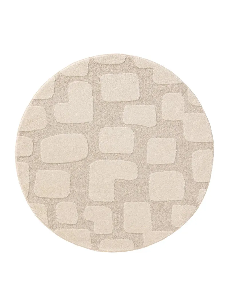 Tapis contemporain motif pierre pavé rond crème 160x160 cm