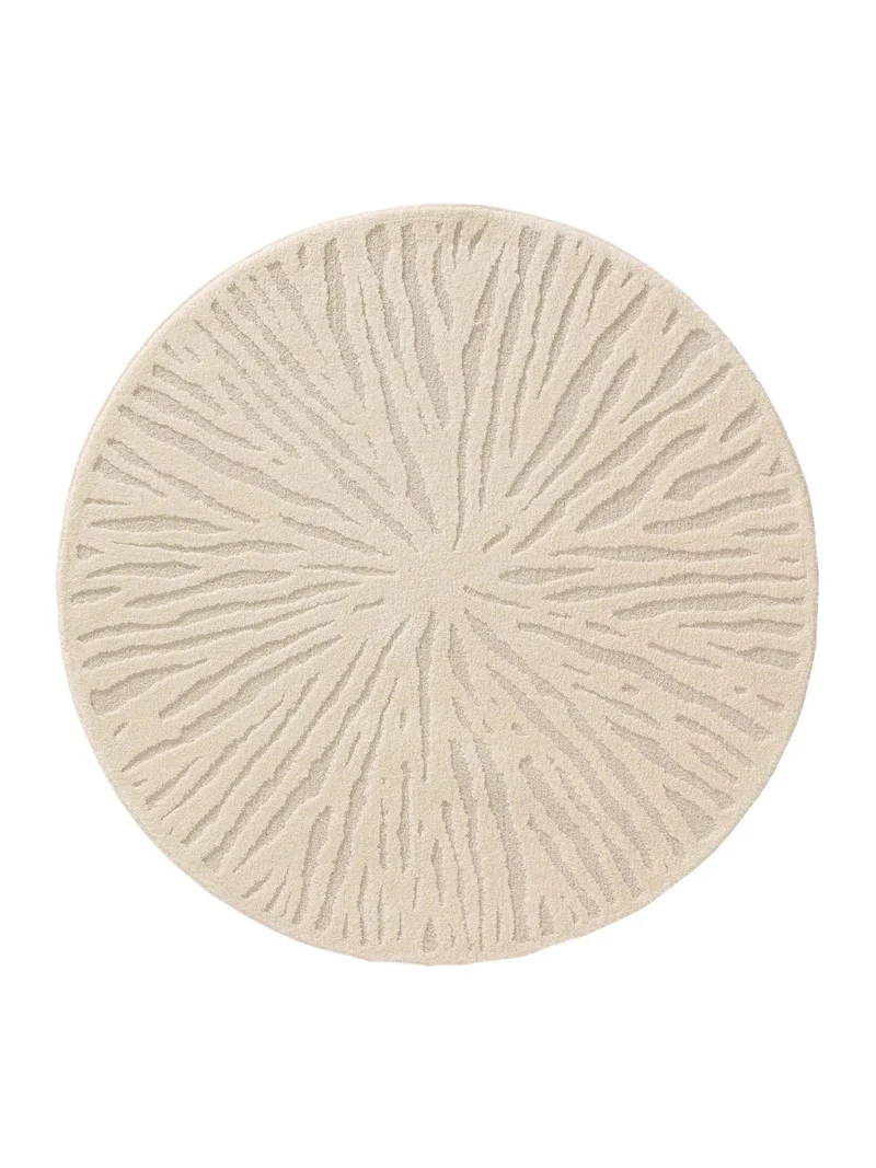 Tapis contemporain motif racines rond crème 200 cm de diamètre