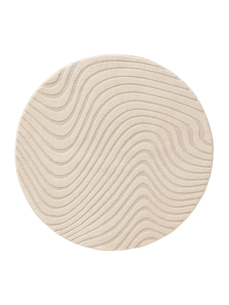 Tapis contemporain vague rainure rond crème 200 cm de diamètre